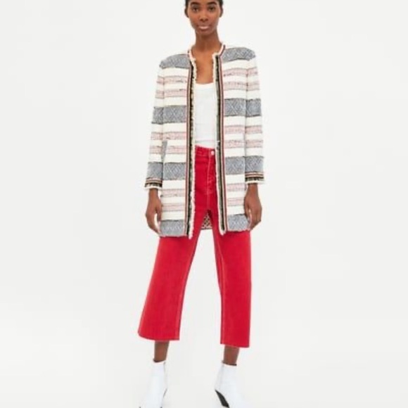 ZARA Woman Open Front Beaded Jacket Ivory Size Large - Picture 2 of 13